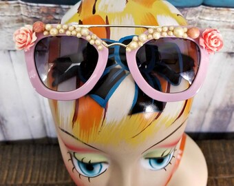 Roses and pearls Sunglasses | Embellished Sunglasses | Festival flower sunglasses