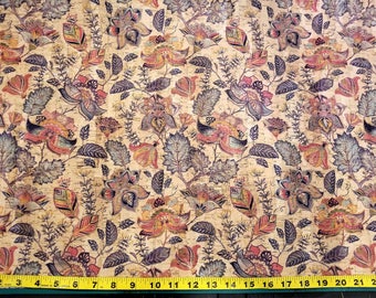 MAGIC GARDEN Print Cork fabric (U.S.A Supplier) - Made in Portugal - Vegan - Sustainable - Leather Alternative - P.E.T.A. approved