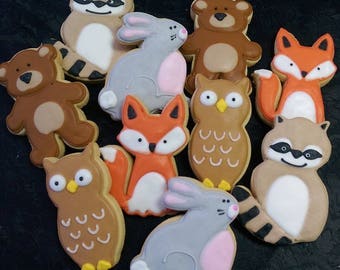 Woodland Animal Cookies - Raccoon - Bear - Rabbit - Fox - Owl - 10 Cookies