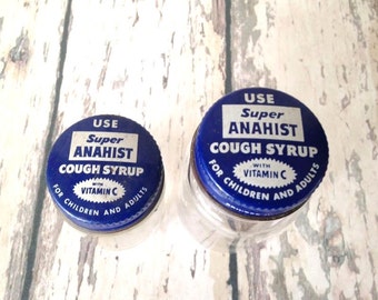 Vintage Medicine Bottles, 2 Super Anahist Cough Syrup Screw Top, Instant Collection, Apothecary, Rx