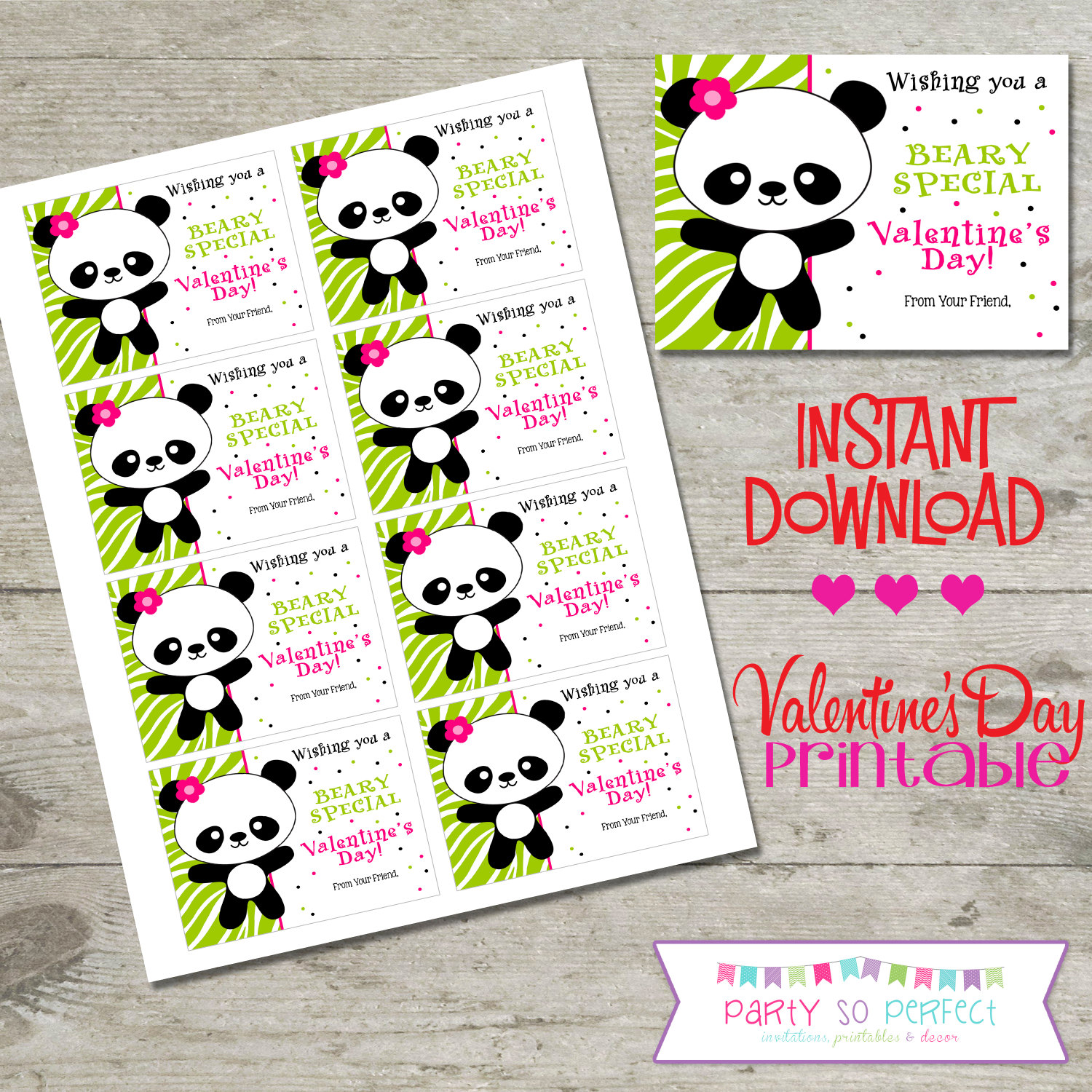 Valentine Panda Printable Valentines Day Cards 