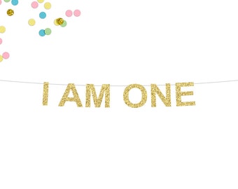 I Am One Banner | First Birthday Glitter Banner | 1st Birthday | First Birthday Party Decor | 1st Birthday Banner | Cake Smash Photo Shoot