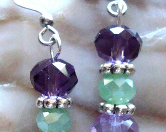 Purple and green earrings, summer earrings, Easter jewelry, hypo allergenic