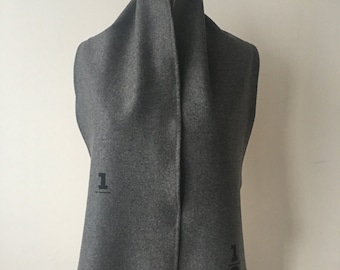 Winter Sale, Gray Wool Scarf, charcoal gray scarves , screen printed text, scarves