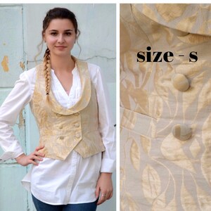Jacquard Vest, Tapestry Waistcoat, Ladies Waistcoat, silk jacquard, creme silk vest, Steampunk Goth, Edwardian era, button up vest,