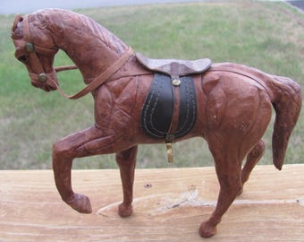 Vintage Leather Horse Statue, Leather Horse Figurine
