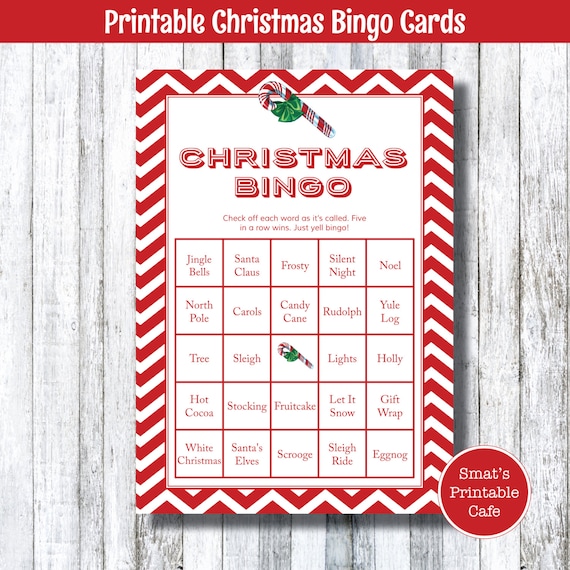 Printable Christmas Bingo Game PRINTABLE Red Chevron