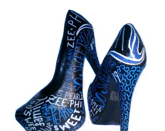 Zeta Phi Beta Sorority Heels / Hand Painted Heels / Decoupage Heels / Sorority Heels / Custom Made Sorority Heels / Sorority Pumps