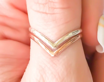 Rose Gold Chevron Ring, Sterling Silver Rose Gold Filled Ring, V Ring, Thumb Ring, Silver Chevron Ring, 14K Rose Gold Filled Ring