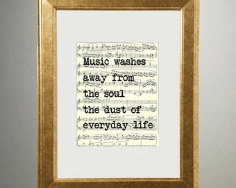 Gold Foil Art Quote Print | Music Washes Away | 501 | Vintage Sheet Music Wall Art
