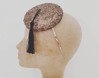 Sequinned Tassled Button Beret