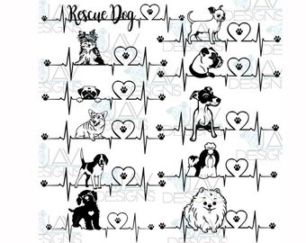11 Dog Heartbeat SVG Bundle Rescue Dog, Yorkie, Pug, Beagle, Corgi, Boxer, Shih Tzu, Jack Russell, Pomeranian, Pom, Chi, Chihuahua, SVG, PNG