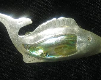Sterling Silver and Abalone Taxco Fish Pin