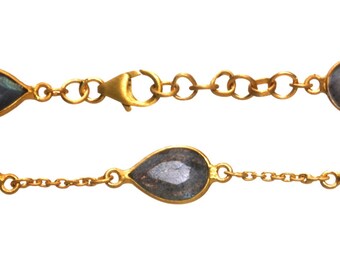 Gold Plated Tear Drop Labradorite Stone Bracelet