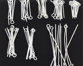 500 eye pins silver Silver plated eyepins Long eye pins, pick your amount