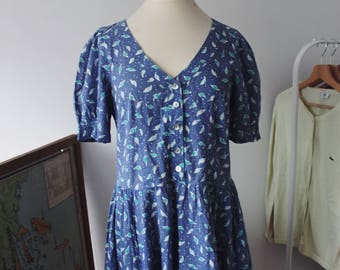 Vintage Laura Ashley 100% cotton blue purple dress