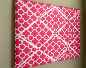 16x20 French Memory Board, Bow Holder, Bow Board, Vision Board, Photo Display, Business Card Display, Hot Pink Quatrefoil Memo Board