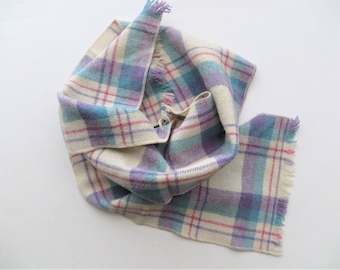 80s Woolrich Plaid Scarf Wool Spring Colors Blue Pink Lavender Beige Women's Scarf