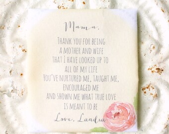 MOTHER of the bride / mother of the groom wedding handkerchief . gift . thank you for being a mother and wife . cotton wedding hankie
