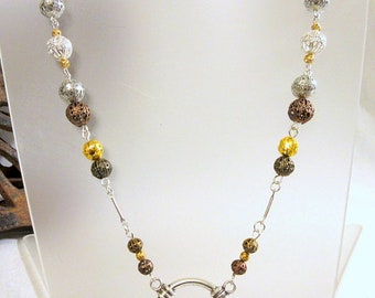 Mixed Metal Lanyard, ID Holder, Eyeglass Holder, Badge Holder, Beaded Lanyard, Eyeglass Necklace, Key Holder, Gifts for Her,