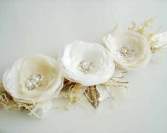Maternity Sash Photo Shoot, Floral Wedding Belt Rustic Sash, Bridal Sash, Ivory Champagne Wedding Sash , Bridal Flower Sash, Burlap Sash