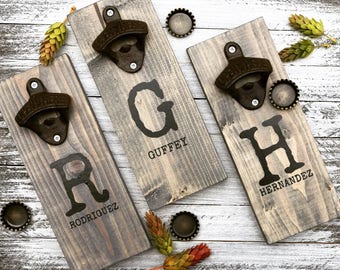 Custom Bottle Opener - Rustic Man Cave Gifts - Wooden Beer Gifts - Mens Gifts - Christmas Secret Santa Office Gifts