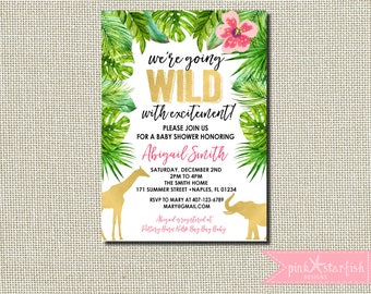 Safari baby shower invitation, Animal Baby Shower Invitation, jungle baby shower invite, Jungle Invitation, Safari Invitation, Gold