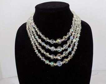 Vintage Four Row Necklace of Cut Crystal Beads