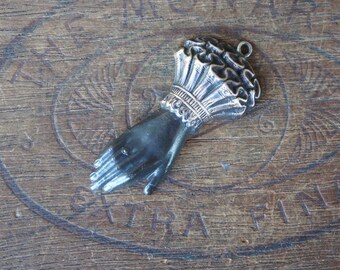 Vintage French Brass Stamping/Antique Style/Dark Patina/Ladies Cuffed Hand/Pendant/Earring Component/French Findings