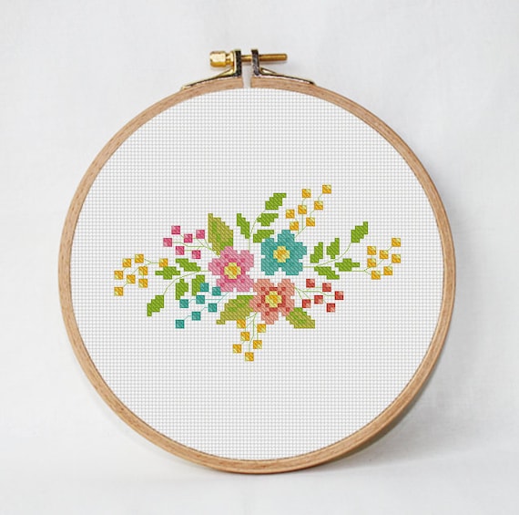 retro flowers cross stitch pattern counted cross stitch