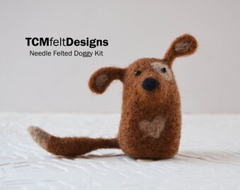 Needle Felting Doggy Kit, complete animal wool fiber dog kit for beginners