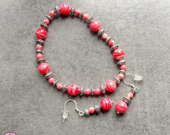 Set bracelet and earrings with Rhodonite