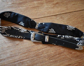 Vintage 80s handmade black leather and bandana belt