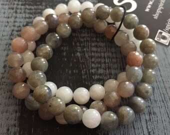 I am Divine | Labradorite, Sunstone + Moonstone | Spiritual Junkies | Yoga + Meditation | Stack of 3 Mala Bracelets