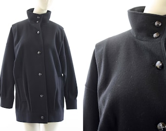 J. Gallery Vintage Woman's 80's Funnel Neck Black Wool Coat