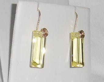 31 cts Natural Square mix Lemon Quartz gemstones, 14kt yellow gold Pierced Earrings