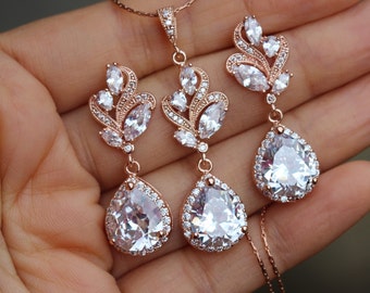 rose gold jewelry set bridal jewelry set wedding jewelry set bridal earring