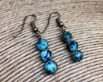 African turquoise drop earrings on bronze earwires