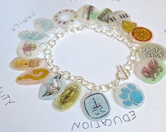 Custom Charm Bracelet- art plastic and sterling silver