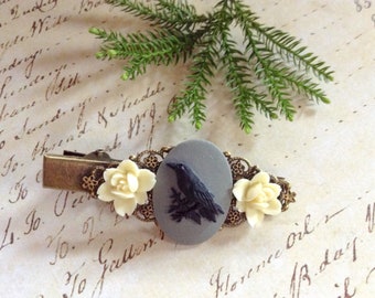 Black Crow And Flower Alligator Hair Clip