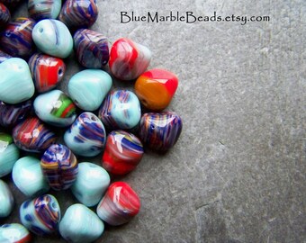 Boho Beads, Czech Glass Beads, Nugget Beads, Multi Colored Bead, Rock Bead, Preciosa, 25 Beads