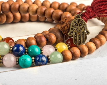 108 Mala Necklace, Sandalwood Mala, Chakra Mala, Yoga Necklace, Meditation Necklace, Wood Mala