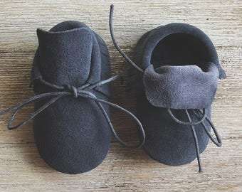 Grey Suede Leather Moccasins, Baby Moccasins, Toddler Moccasins, Leather Moccasins, Leather Boots