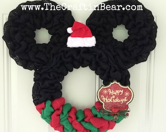 Christmas Mickey Mouse wreath - Burlap wreath - Santa Mickey - disney - Christmas wreath - Christmas Mickey - Christmas Mickey Decor