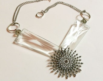 Snowburst- Vintage Chandelier Glass Assemblage Necklace