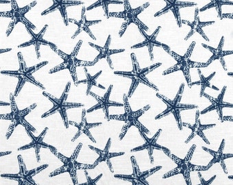 SHIPS FAST Navy Starfish Fabric, Yardage, Upholstery, Premier Prints Slub Cotton Sea Friends Nautical Home Decor Fabric - by the Yard