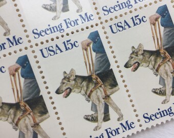 10 Seeing Eye Dog 15c US postage stamps unused - Vintage 1979 - Seeing for Me service dog German Shepard