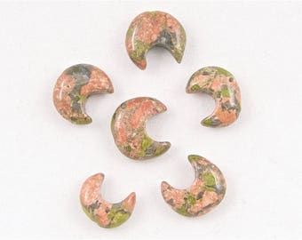 Unakite Half Moon Beads (Side Drilled) - Set of 6