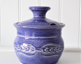 hand made pottery sugar bowl with lid, ceramic sugar bowl, wheel thrown sugar keeper, sugar box, sugar keeper, blue pottery