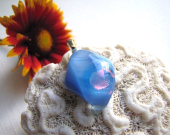 Baby Blue Pendant, Blue and Pink, Dichroic Glass Pendant, Rose Quartz Serenity, Baby Blue Dichroic, Bluebells Necklace